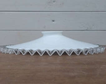 Crenelated White Milk Glass Lampshade, Art Deco 1920's Opaline Lamp Shade, Vintage French Chic Pendant Light, Antique Ceiling Light Shade