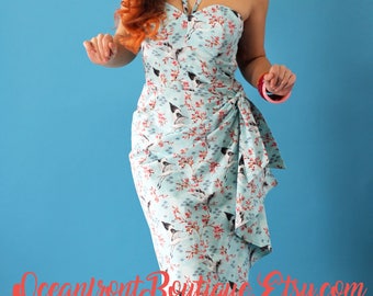 Sarong dress, Hawaiian dress, Pinup dress, Tiki dress, Rockabilly dress, Wrap dress, Oceanfront dress, Size Medium, Size Large.