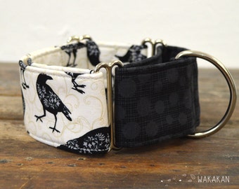 Martingale dog collar model Nevermore. Adjustable and handmade with 100% cotton fabric. Crow, rave, Allan Poe style, Wakakan