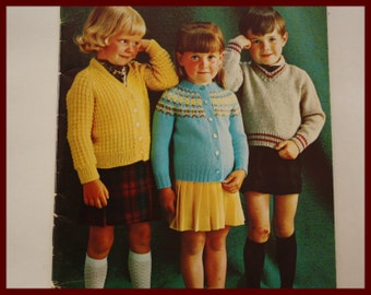 NOT a pdf!! a Book, Childrens Knitting Patterns Book, boys and girls sizes 1 to 6, Patons Book 110 Beehive pre-schoolers cardigans pullovers