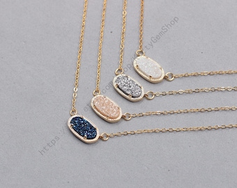 Druzy Necklaces -- Druzzy Choker Electroplated Gold Edge Drusy Jewelry Geode Bridesmaid Gift Necklaces dainty YHA-341