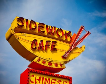 Sidewok Cafe Neon Sign Print | Retro Kitchen Decor | Denver Photography | Neon Sign Art | Chinese Food Sign | Colfax Art | Retro Kitchen Art