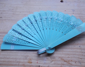 small vintage plastic blue and lace fan from 70's ...good condition