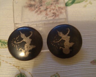 Siamese Sterling Dancing Girl Clip Earrings