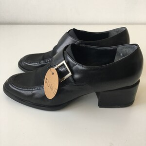 Vintage size 8 black leather 90s monk loafers women ankle shoes nine west block heel quality heel fall classic minimalist timeless granny