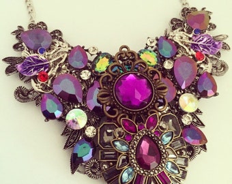 Alexis Vintage purple statement collar necklace, Bib necklace, Statement necklace, fashion necklace, vintage necklace