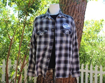 Black/White/Gold Plaid Work Shirt (Vintage/Customized)