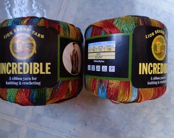 2 Balls Incredible Ribbon Yarn,Copper Penny,Lion Brand Yarn - FREE SHIPPING