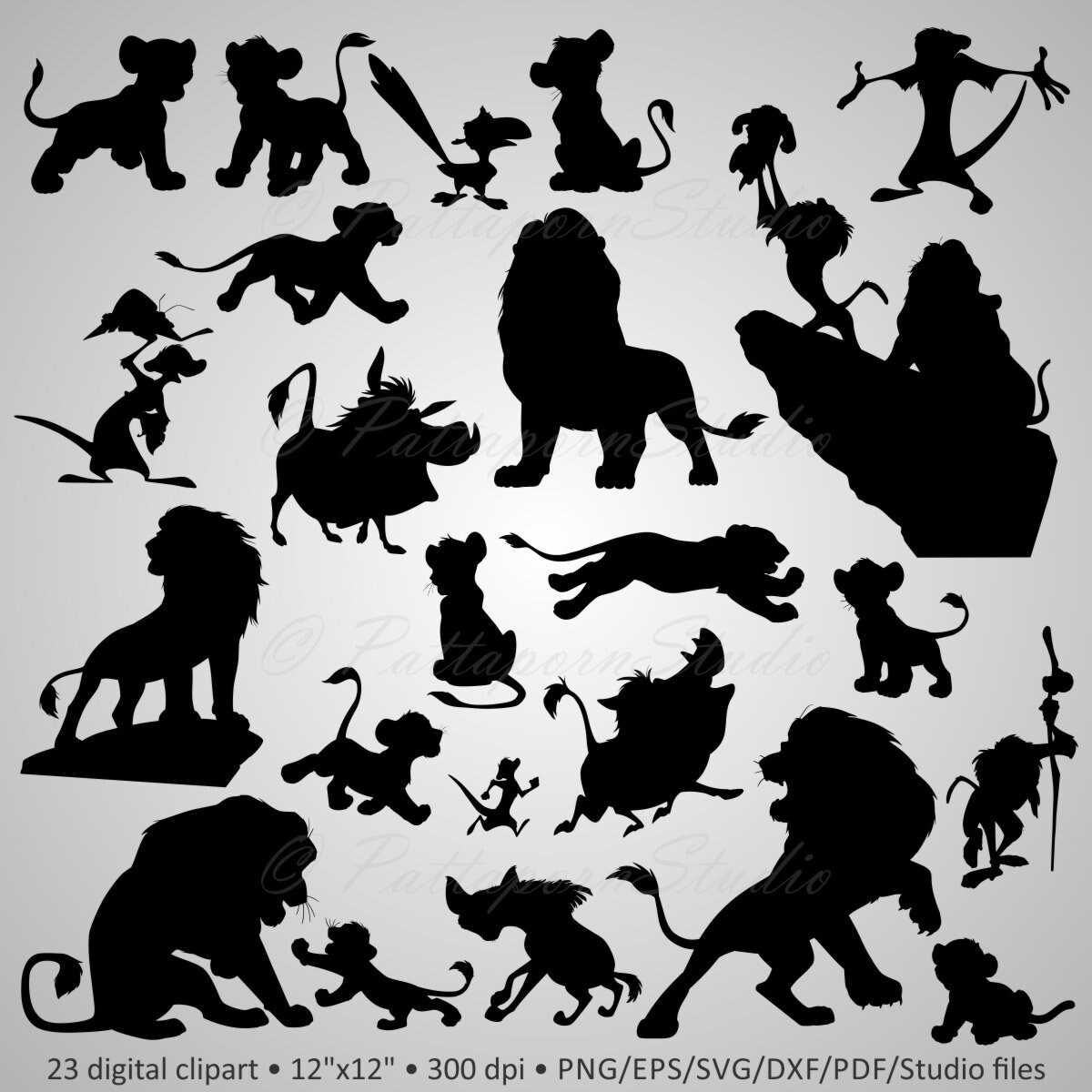 Download Buy 2 Get 1 Free! Digital Clipart Silhouettes "Lion King" cartoon characters Disney party, black ...