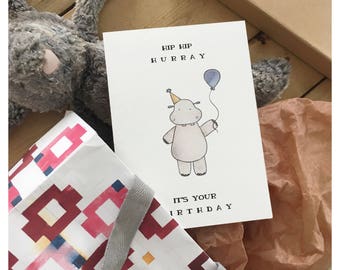 Hippo Card // birthday card, birthday greeting card, funny birthday card, birthday pun, hippopotamus, funny greeting card, happy birthday