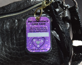Animal de compagnie d’urgence soins carte-clé chaîne-animaux Home Alone-sac à main-main sac-Save mon animal de compagnie-fourrure fourrure bébés enfants-Animal famille