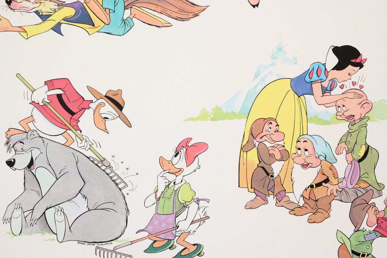 1980 S Vintage Wallpaper Disney Snow White Seven Dwarfs