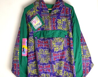 Vintage Windbreaker Double Anorak Men M 90s windbreaker Two sides 90s bomber Colorful Windbreaker vintage 90s jacket Vintage bomber Abstract