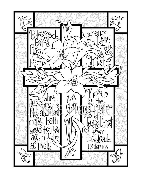 Download Easter Lily Cross coloring page in two sizes: 8.5X11 Bible