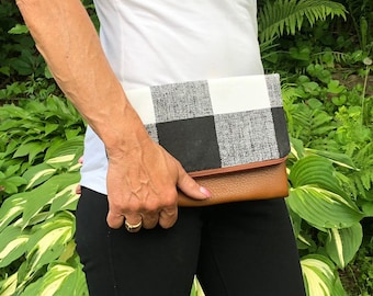 Small Plaid Foldover Leather Clutch