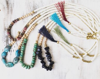 Mixed media boho necklace, crystal necklace, boho necklace, tassel necklace, long necklace, gemstone necklace, layering necklace, hippy boho