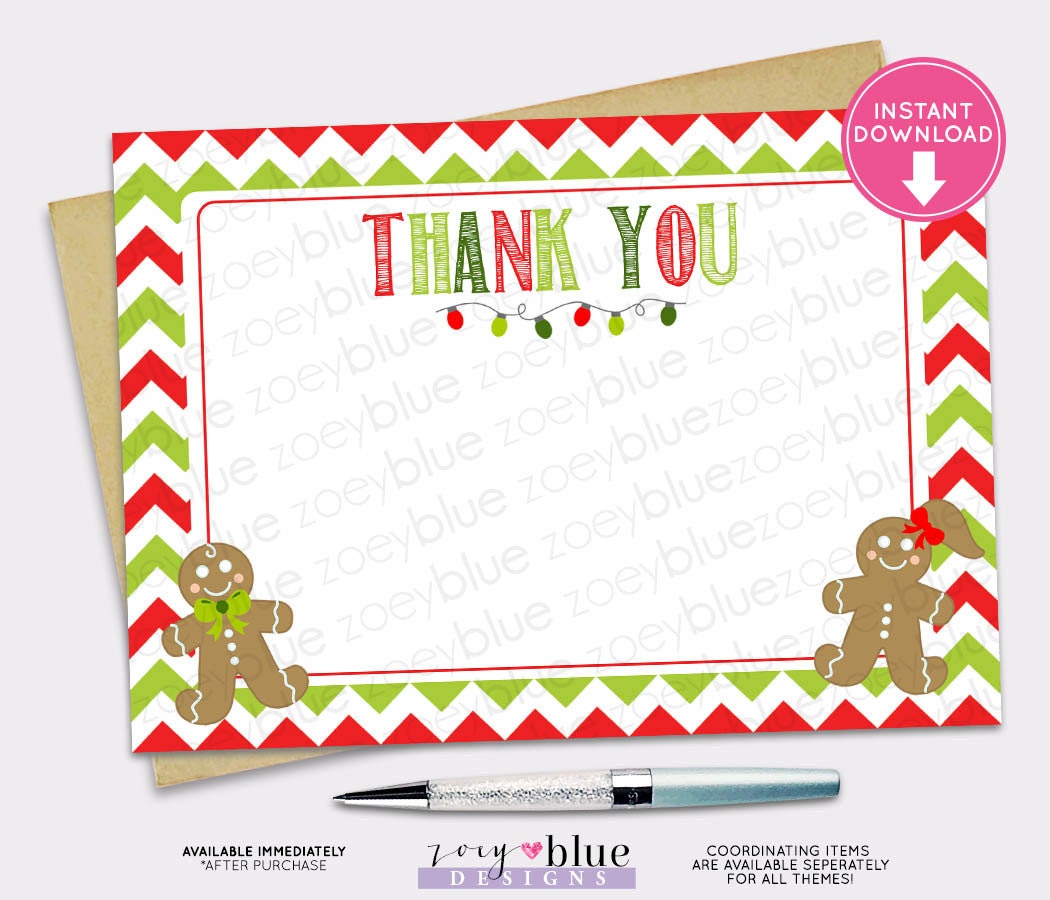 Christmas Thank You Card Gingerbread Cookie Red White Green