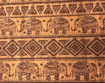 Cork Fabric - Elephants on Parade Print Cork - EcoFriendly - Made in Portugal