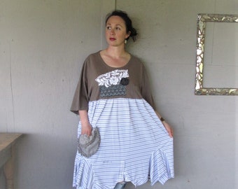 upcycled clothing recycled Tshirt oversize Patchwork dress one size funky Lagenlook tunic Gypsy Bohemian dress reclaimed LillieNoraDryGoods