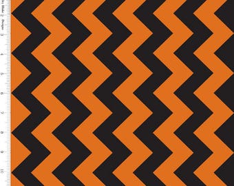 Riley Blake "Medium Chevron" Orange & Black Quilt Fabric By-the-HALF-yard, 2" point to point Halloween Zig-Zag