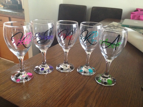 Items similar to Custom Monogram Vinyl Wine Glass Decals, Bridal Party