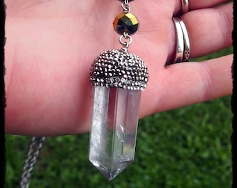 Large Clear Quartz Crystal Necklace - Ready to Ship - Gothic Wicca Fantasy