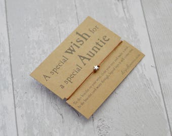 Auntie Wish Bracelet, Best Auntie Ever, Make A Wish Bracelet, Gift For Auntie, Aunt Gift, Cord Bracelet and Card