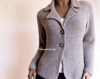 Women's Hand knit Jacket Alpaca Wool sweater Hand Knit Cardigan, Many colors available