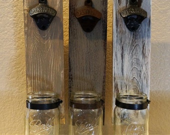Wall Mounted Rustic Bottle Opener, Mason Jar Bottle Opener, Man Cave, Outdoor Patio, Gift for him, Bridal Party Gift, Housewarming