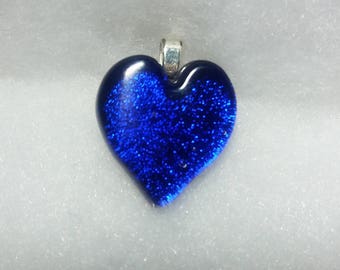 BLUE DICHROIC HEART Fused Glass Heart Pendant Dichroic Glass Trina Rindy