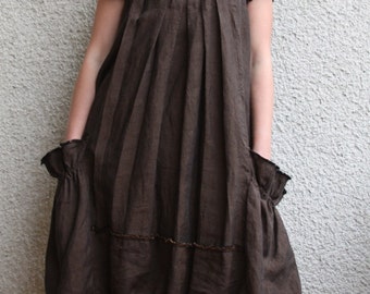 Eco friendly brown linen dress - tunic