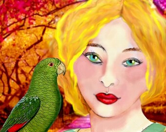 Illustration /La Lady fire/mixed media / digital print
