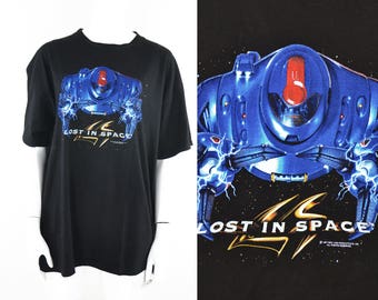 90s Lost in Space T-Shirt Tee Graphic T Black Movie Robot Robots Android Science Fiction Sci-Fi Sci fi Film Promo XL Danger Will Robinson