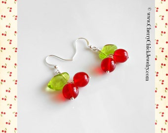 Cherry Earrings - Glass Cherry Earrings - Rockabilly Earrings - Cherry Jewelry - Rockabilly Jewelry - Cherry Chick - Red Earrings