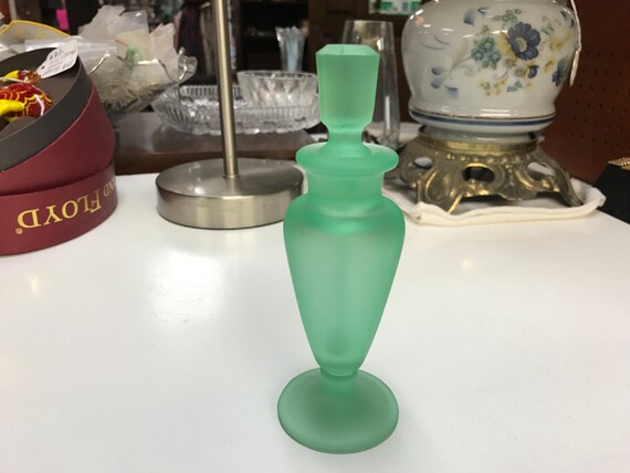 Perfume bottle green satin glass