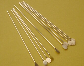 10 Pieces, Fancy Head Pins, Hammered Paddle, Sterling Silver .925, 22 Gauge, and 1.75 Inch, SHP110
