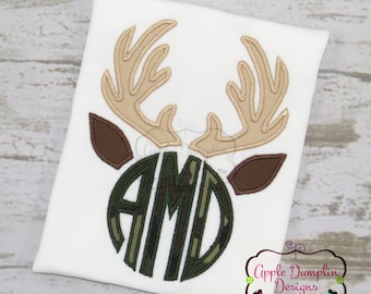 Monogram, Deer Antlers Applique Machine Embroidery Design, 5 Sizes, Boy, Girl, Deer, Hunting, Fall, Thanksgiving, 4x4, 5x7, 6x10, 7x11, 9x9