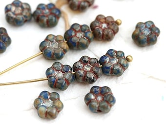 8mm Rustic Blue Flower beads, Picasso czech pressed glass beads, daisy flower - 20pc - 2950