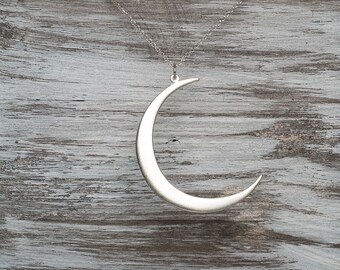 Moon Necklace Silver Crescent Moon Necklace Moon Pendant Sterling Silver Statement Necklace Moon Jewelry holidays gift Birthday gift