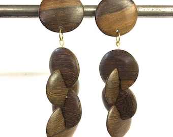 Vintage handmade wood drop clip on earrings