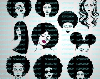 Diva Bundle Collection 2, Set of 10, Beauty, Afro Lady SVG, Hair, Natural, bougie, Silhouette, Cut File, Cricut,Vector Image Commercial Use,