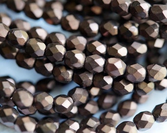 4mm Matte Bronze Fire Polished Beads - Rich Matte Bronze - Brown Fire Polished Beads - Czech Glass Beads - Bead Soup Beads