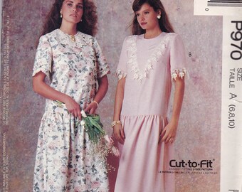 McCalls P970 Vintage Pattern Womens Dropped Waist Dress in2 Variations Size 6,8,10 UNCUT