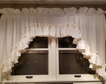 White Ruffle Curtains - Ruffle Farmhouse Curtains - Farmhouse Curtains - Ruffle Curtains - White Curtains - Curtains - Farmhouse