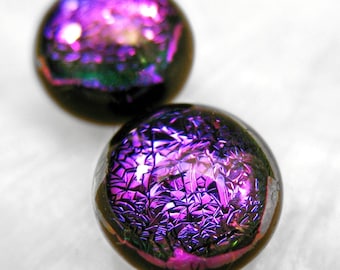 Sparkling Purple Dichroic Fused Glass Stud Earrings, Nickle Free, Hypoallergenic Studs, Surgical Steel