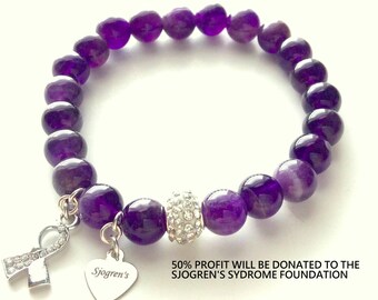 sjogren's bracelet, sjogren's awareness, amethyst bracelet, sjogren's sydrome, bracelet, sjogren's charm, sjogren's, purple awareness