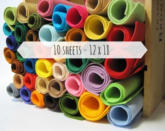 Wool Blend Felt Sheets, 12 x 18 inches - Choose 10 Colors - Felt Fabric - Large Felt Sheets - Craft Felt