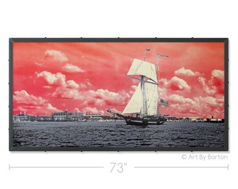 Red Sky at Night Baltimore Silkscreen Original Art with Custom Industrial Frame