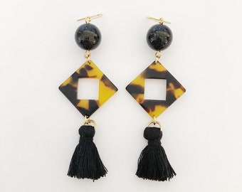 Faux tortoise dangle earrings / Gift / Birthday gift