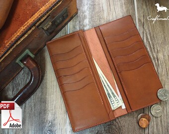 Leather Wallet Pattern (PDF Files): Long Leather Wallet 12 Cards Slot (with how to guide)